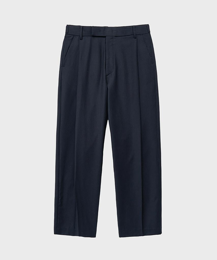 NOIRER Wool Stripe One-Pleated Wide Slacks (Navy)