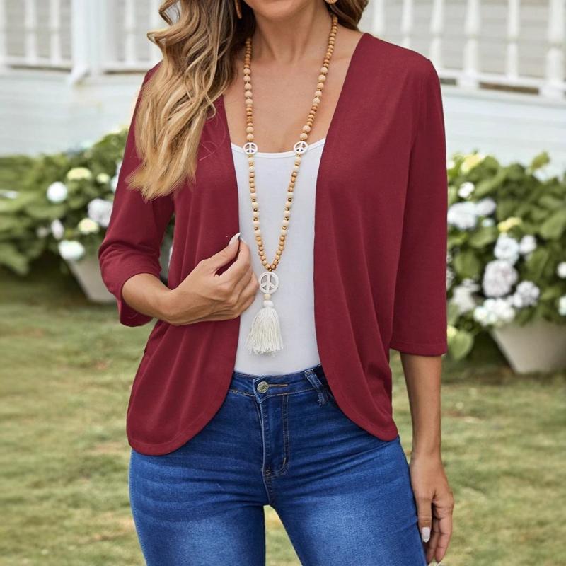 Женский кардиган, вязаная повседневная куртка S бордовый