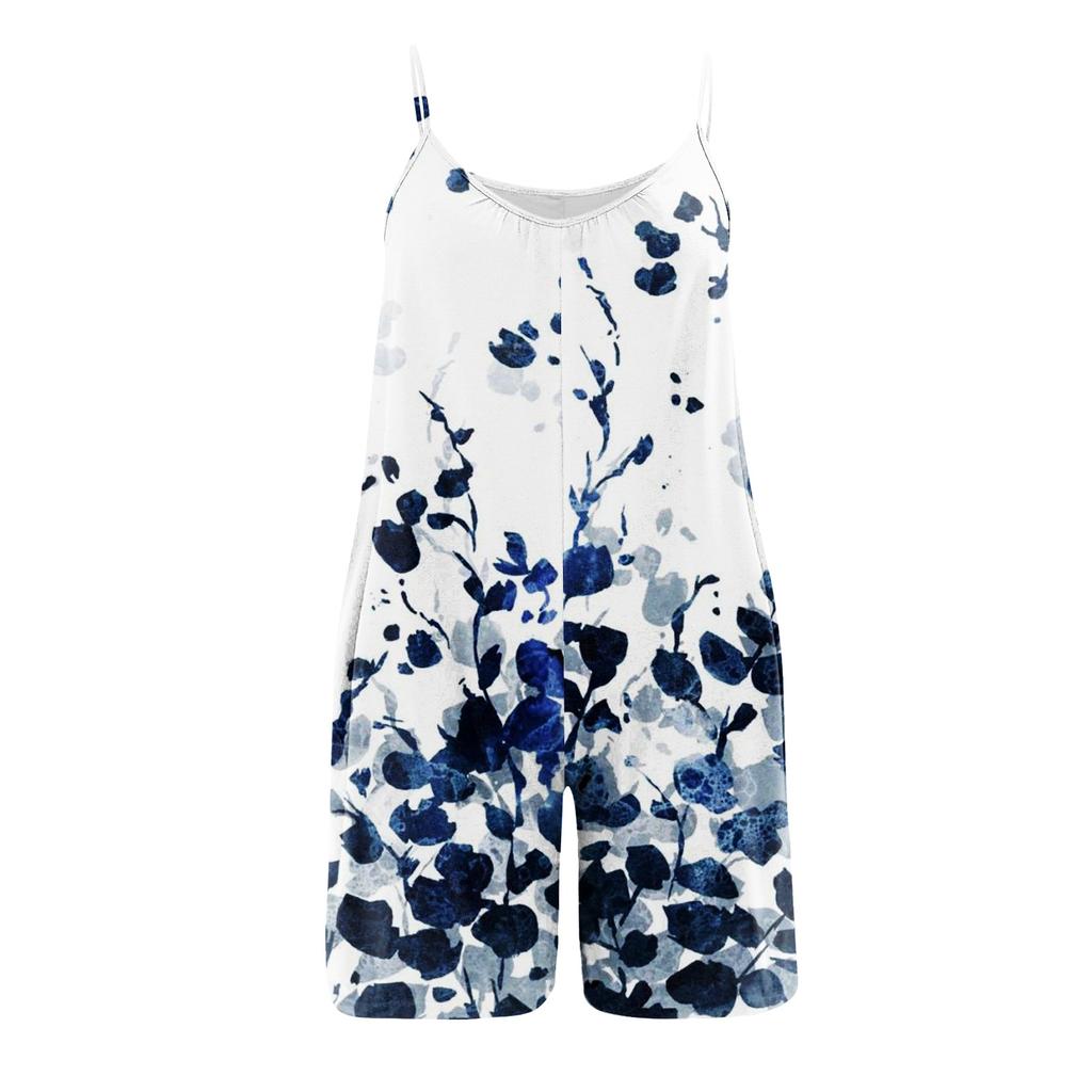 Womens Casual Sleeveless Strap Loose Jumpsuits Stretchy Shorts Romper With Pockets