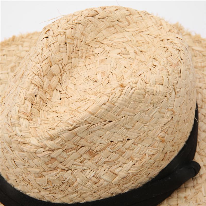 New Raffia hat Panama Straw Hat Summer Black ribbon Women Men Wide Brim Beach Sun Cap UV Protection Jazz Fedora Hat