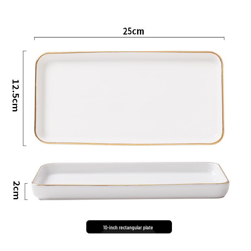 Gold-Rimmed Rectangular Ceramic Dessert and Sushi Plate