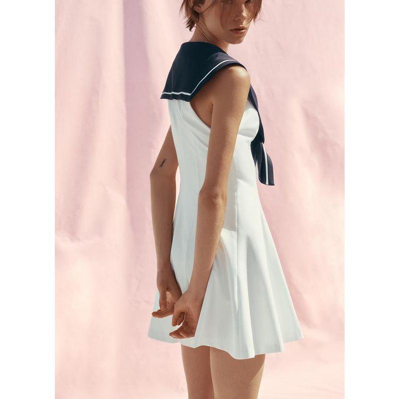 Summer Women's Clothing Wavy Style Wide Hem Patchwork Lining Nautica Style V Neck Short Sleeveless Dress 4661392