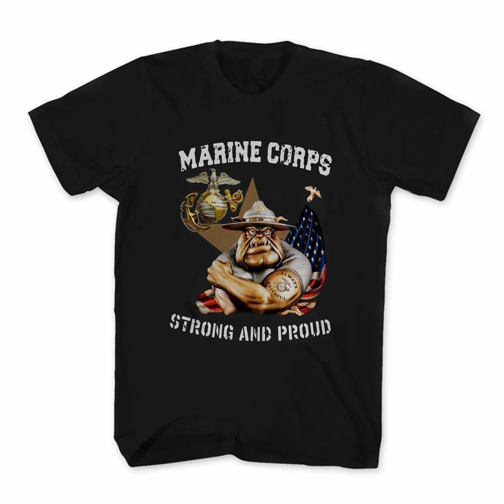 US Marine Corps Strong and Proud Bulldog Devil Dog TShirt 100 Cotton ONeck Summer Short Sleeve Casual Mens Tshirt Size S3XL