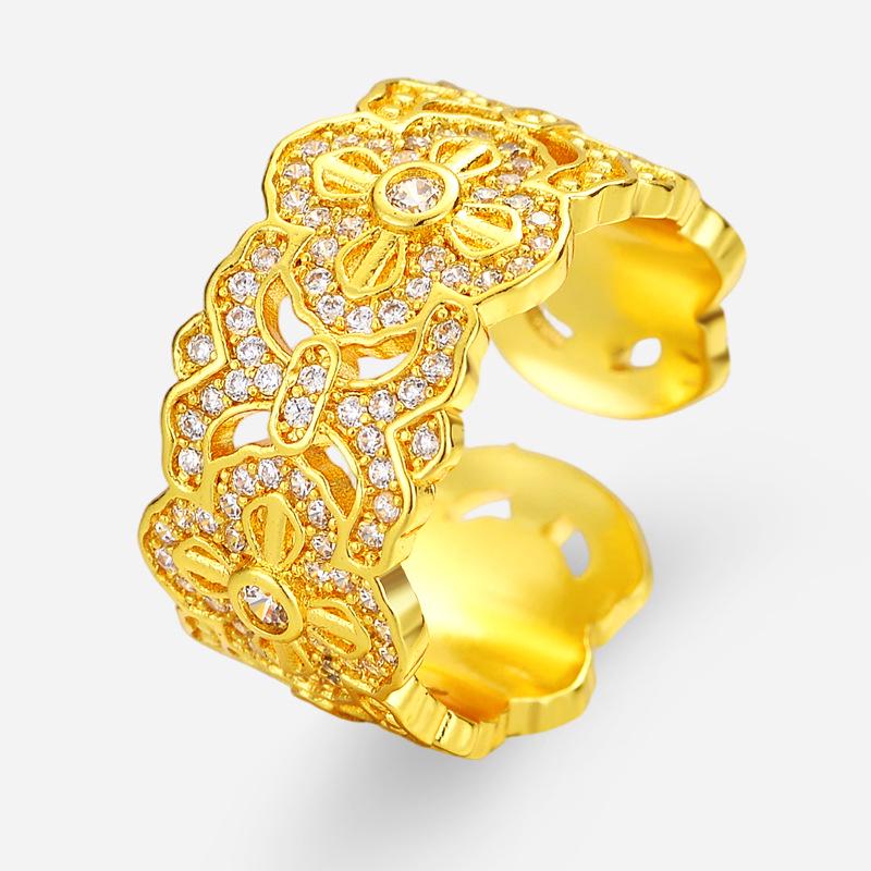 Elegant Chinese-Inspired Gold-Plated Vajra Ring with Cubic Zirconia - Women's Luxurious Ruyi Design and Long-Lasting Color Retention