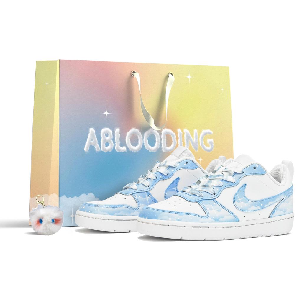 Nike Court Borough Low ABLOODING Starry Sky Collection Low Top Skateboard Shoes GS Blue White BQ5448-100(Team14-GS-Box)