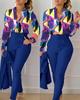 Women Shirt Pants Set Elegant Fashion V Neck Floral Print Long Sleeve High Waist Two Piece Set Office Lady Casual Trousers Suits