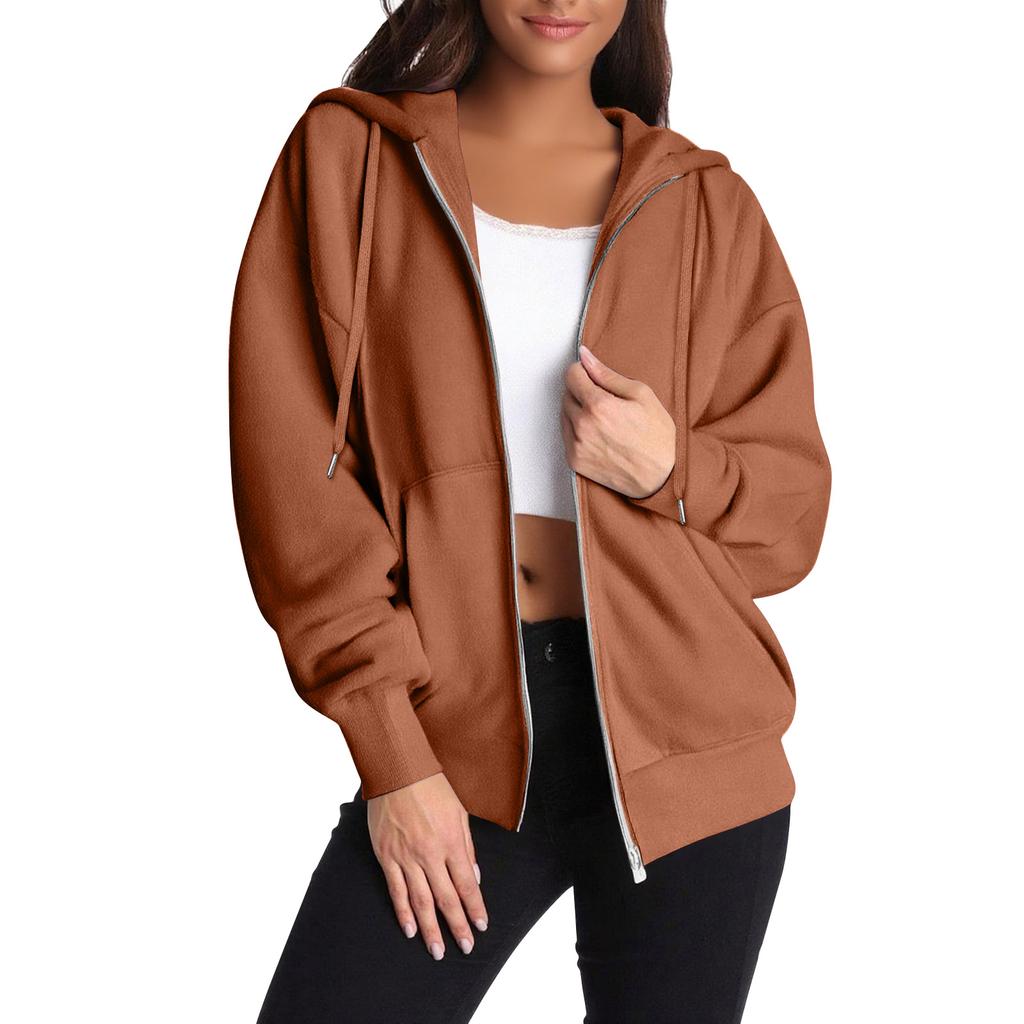 Women's Casual Zip Up Hoodie Sweatshirt with Pockets, Long Sleeve Lightweight Drawstring Hooded Jacket for Everyday Wear