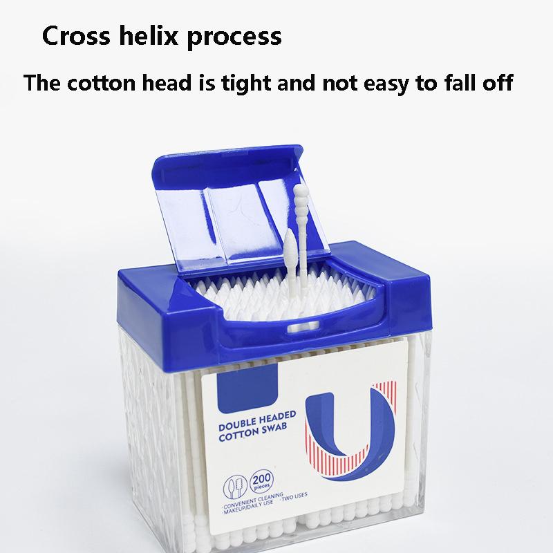 200pcs/box Cotton Swabs Spiral and Pointed Dual-head Design Nose Ears Cleaning Assisted Lips Eyes Makeup Disposable Cotton Swabs