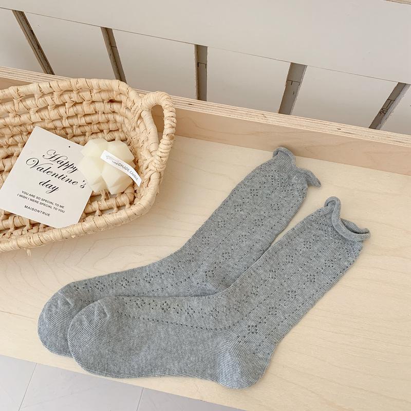 

5pair Spring And Summer Mesh Socks Children S Solid Color Japanese Style Simple Mid-Tube Cotton Socks Curled Women S Socks One size fits all серый