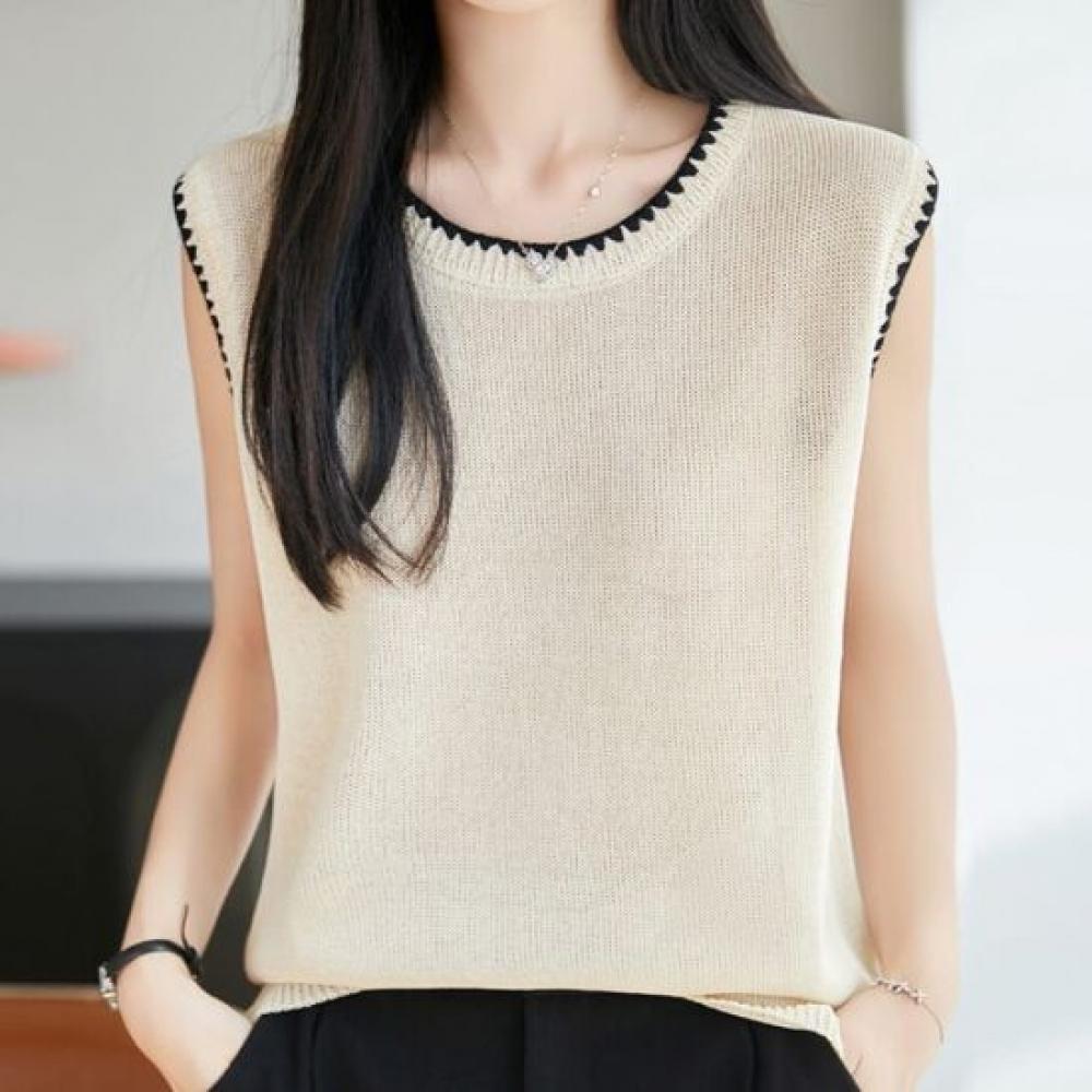 Navava Women Cool Thin Daily Color Block Sleeveless Knit Tee Nk3689