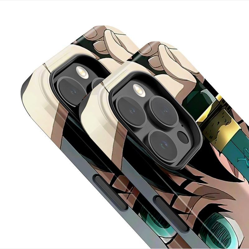 Coque de téléphone brillante avec revêtement par sublimation Plastique dur + Coque souple Demon Slayer: Coque arrière de protection intégrale à motif Kimetsu no Yaiba pour iPhone Samsung