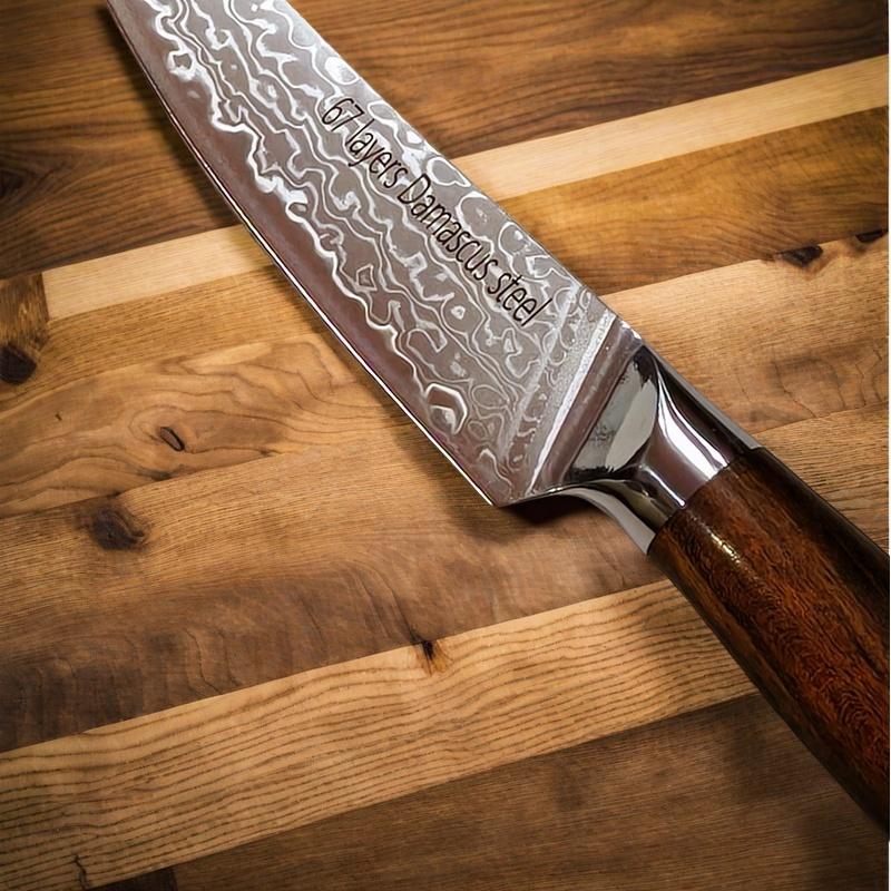 5 Damascus Steel Versatile Knife And Steak Knife VG10 Is Super Sharp With Ebony Handle - Razor-Sharp Durable Blade For Kitchen