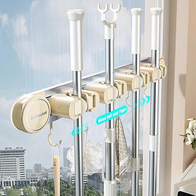 Bathroom Mop Rack Wall Mounted Non Perforated Suction Cup Storage Rack for Household Bathroom Storage