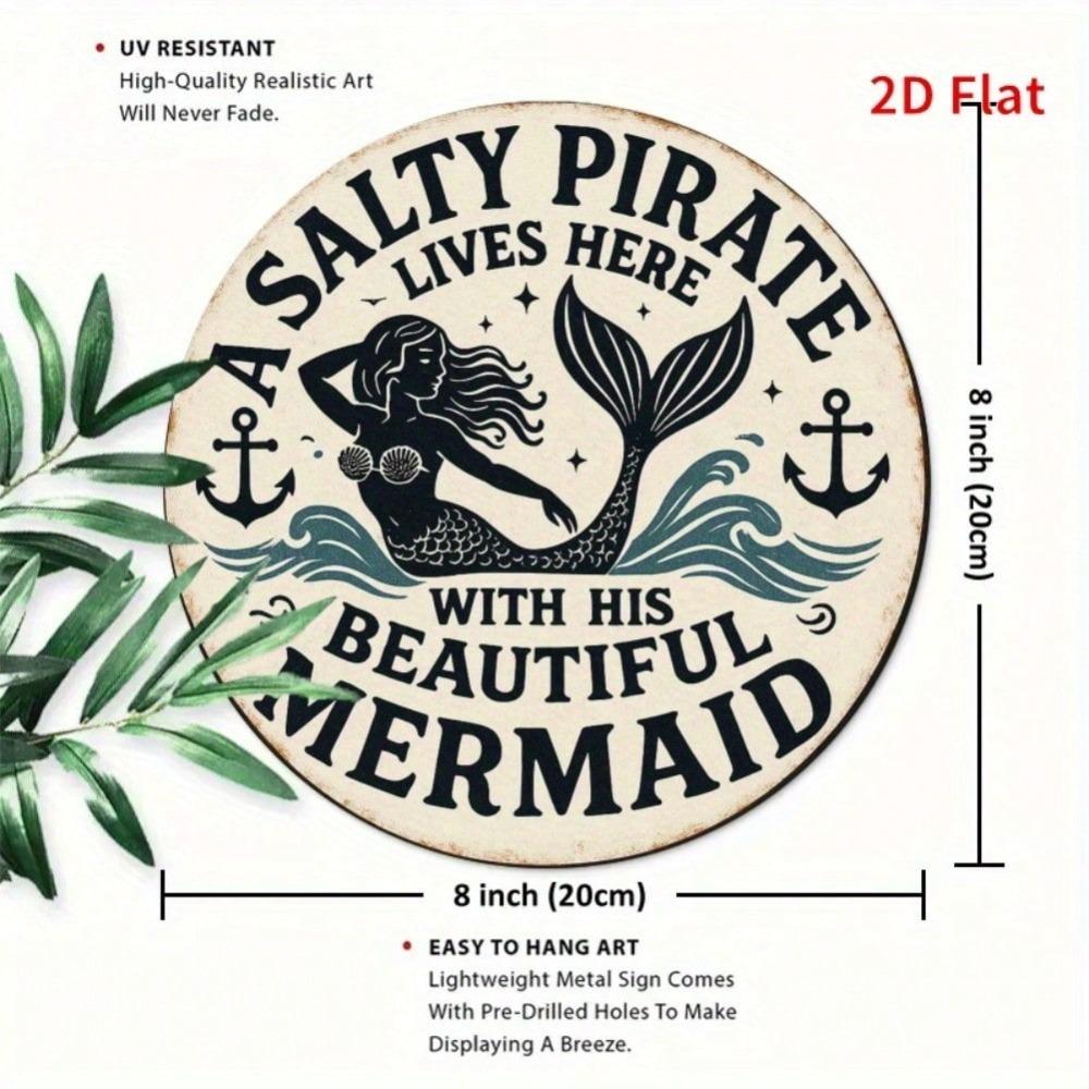 PiratMergus Tema 7,8 Tum Rund Järnskylt Rustik Nautisk Väggkonst Perfekt Hem Restaurang Dekoration Gåva