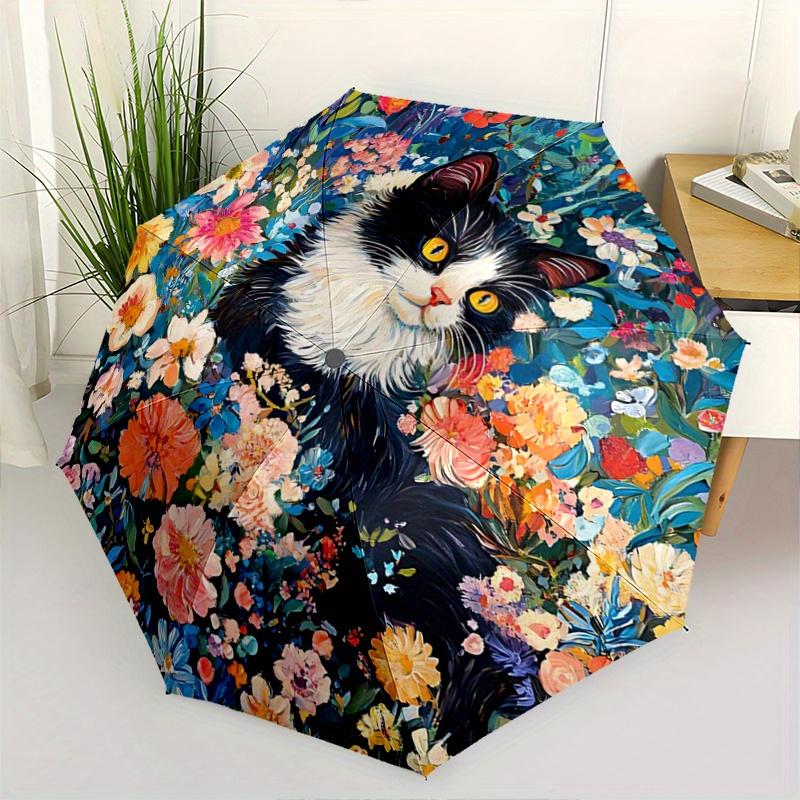 1pc Colorful Garden Cat Automatic Opening and Closing Umbrella - Lightweight 3-Fold Design, Suitable for Fans, Travel, Daily Use, Interesting Shape, C