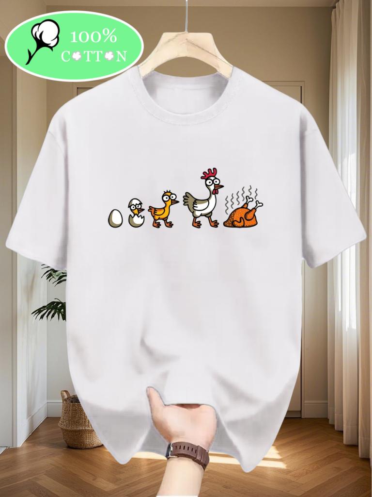 Summer Mens 100 Cotton Printed Chicken Pattern T Shirt  Comfortable Year Round Workwear Suitable for Poultry Farming Use