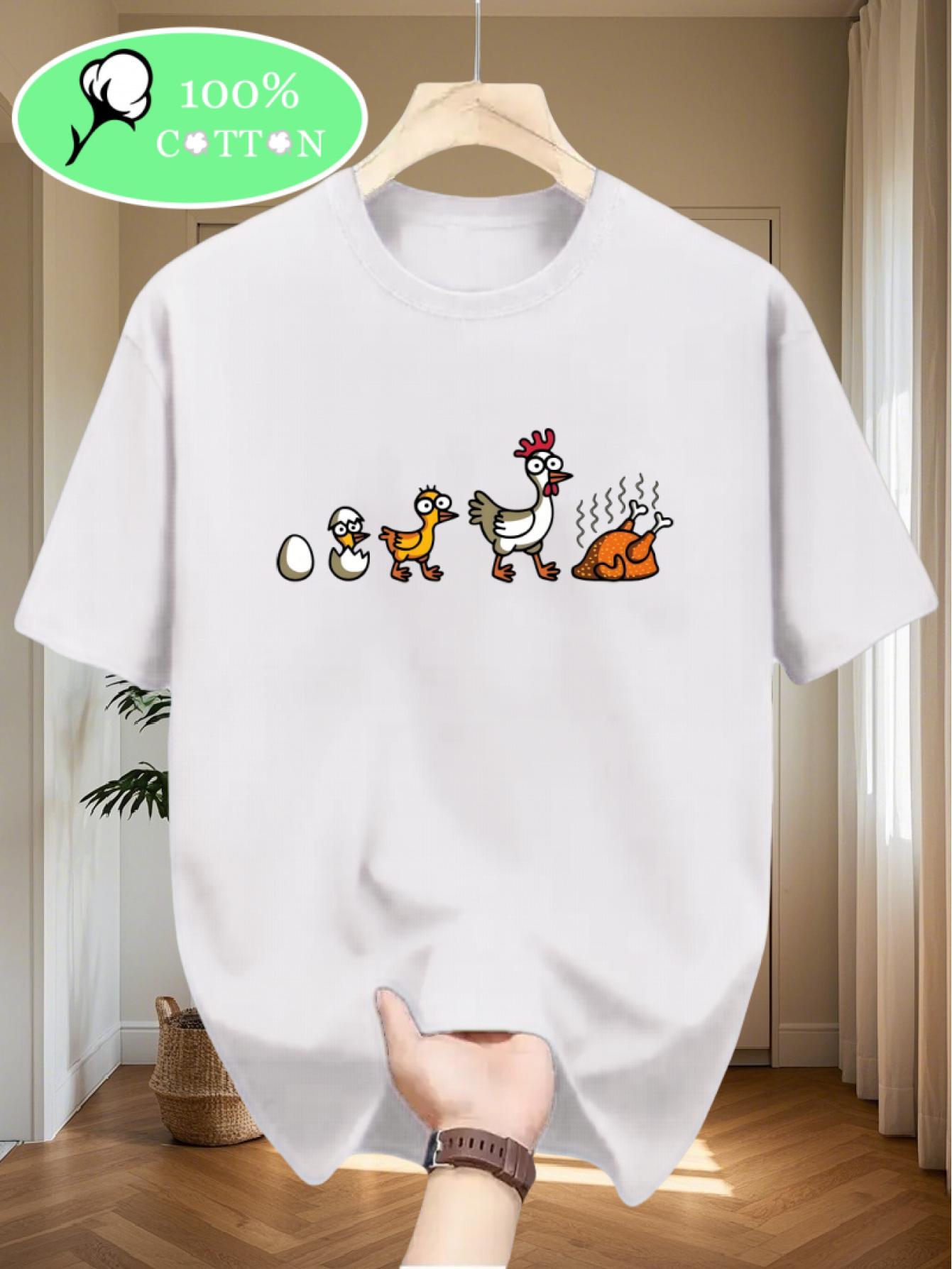 Mens navy blue chicken pattern funny farm animal design rooster and egg pattern soft breathable cotton shortsleeved top S