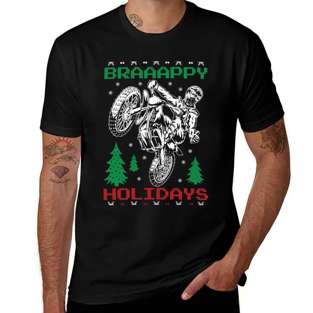 Motocross Dirt Bike Ugly Christmas Stunt Rider Tshirt Fashion Letter Print Tshirt