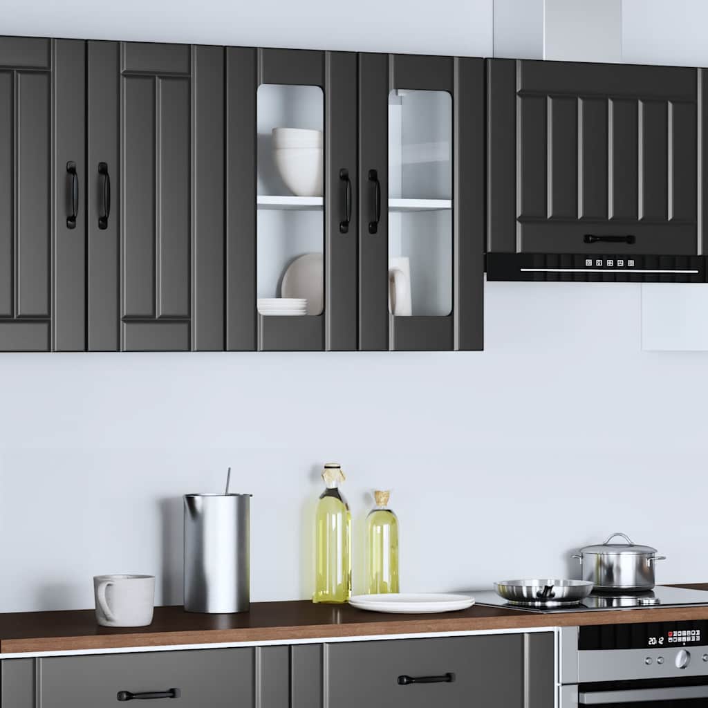 vidaXL Küchen-Hängeschrank mit Glastür Lucca Schwarz Holzwerkstoff
