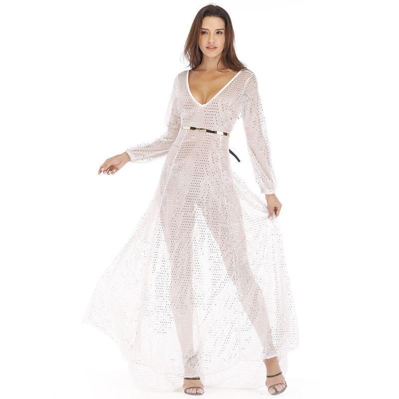 Independent Site Amazon Hot-Selling Women's Clothing European and American Style Mini Dress, Shiny Mesh Long Sexy Nightclub Dress for Women