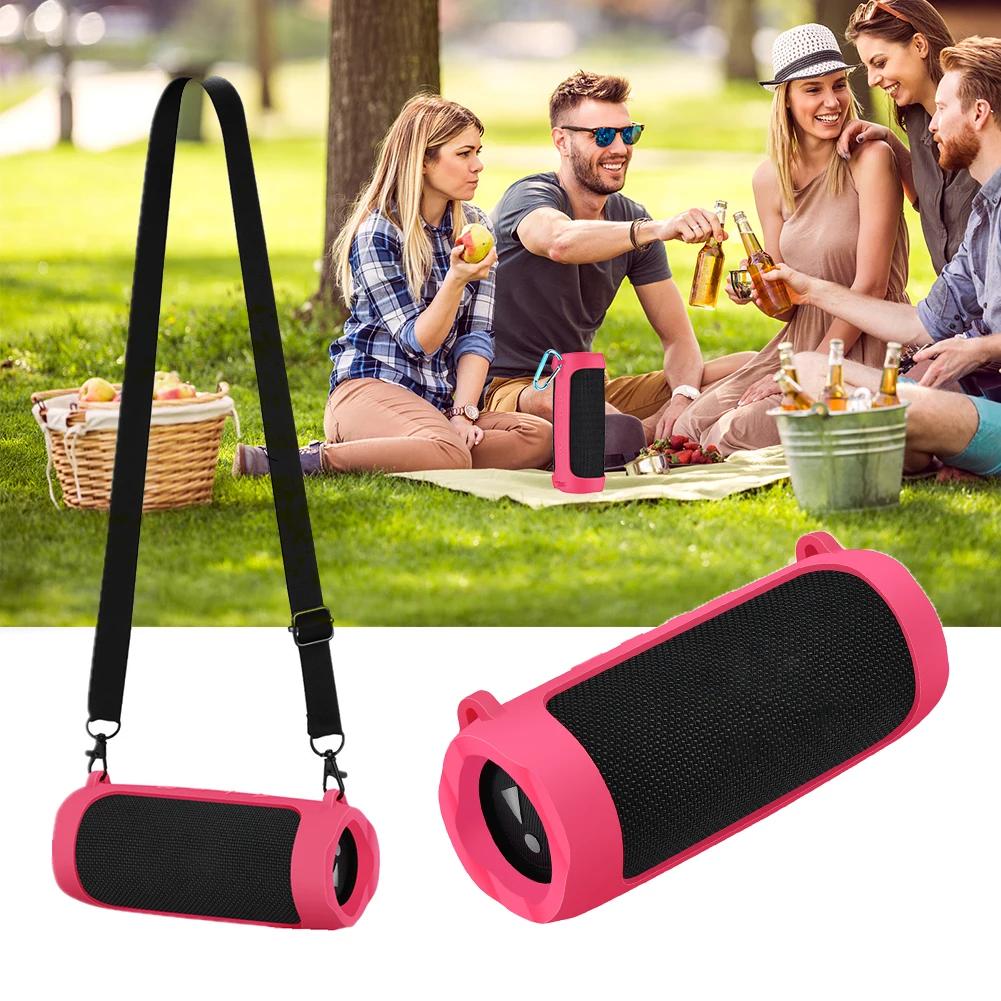 Silicone Travel Carrying Pouch with Carabiner Waterproof Speaker Protective Case Adjustable Strap Portable for JBL Flip 6/Flip 5
