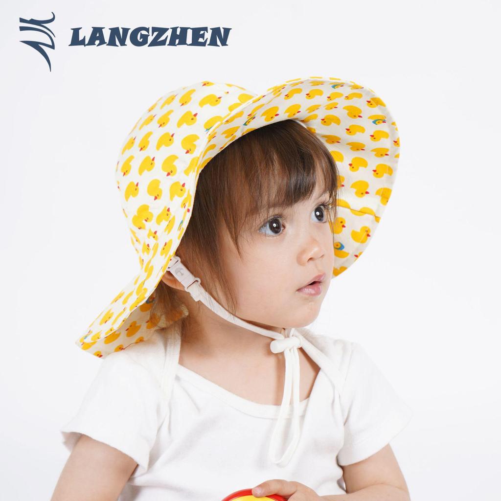 Yellow Duck Print Cotton Baby Sun Hat - Spring/Summer Wide Brim