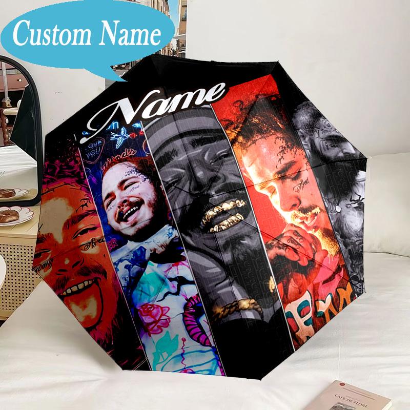 Custom Name Umbrella Post Malone Artwork Umbrella 8-Frame for Travel, Camping, Casual Lightweight Portable, Essential for Family Gifts