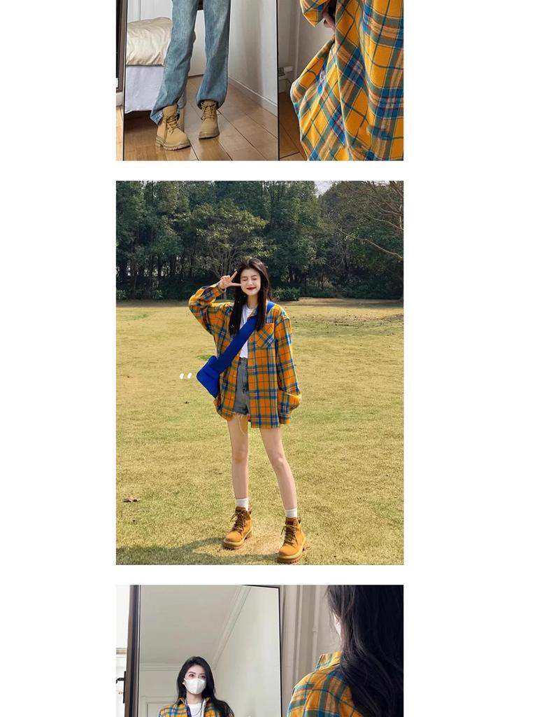 Damen Retro Karierte Hemdjacke - Locker geschnitten, vielseitiges Langarm für Frühling & Herbst, Koreanischer Stil Jugendlicher Campus Top