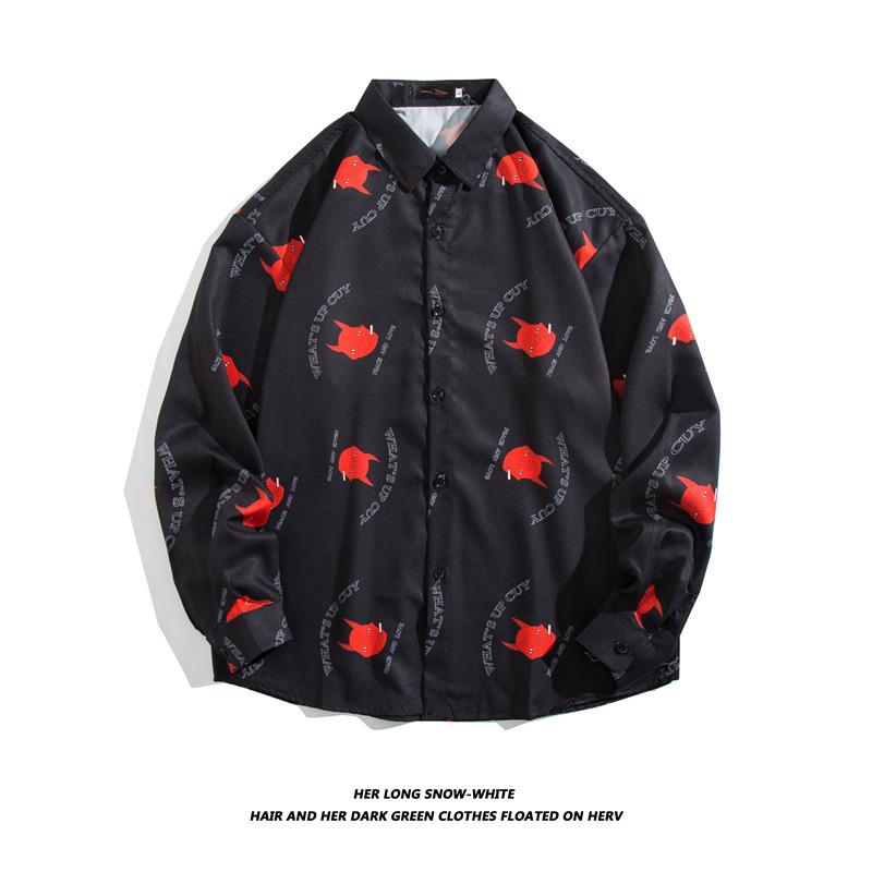 Men's Long-Sleeve Loose-Fit Shirt - Autumn/Summer Korean Style with Trendy Hong Kong Ins Print