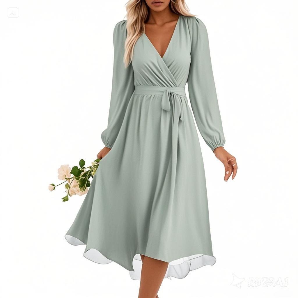 Dámské letní volné šaty s výstřihem do V, Elegantní šaty