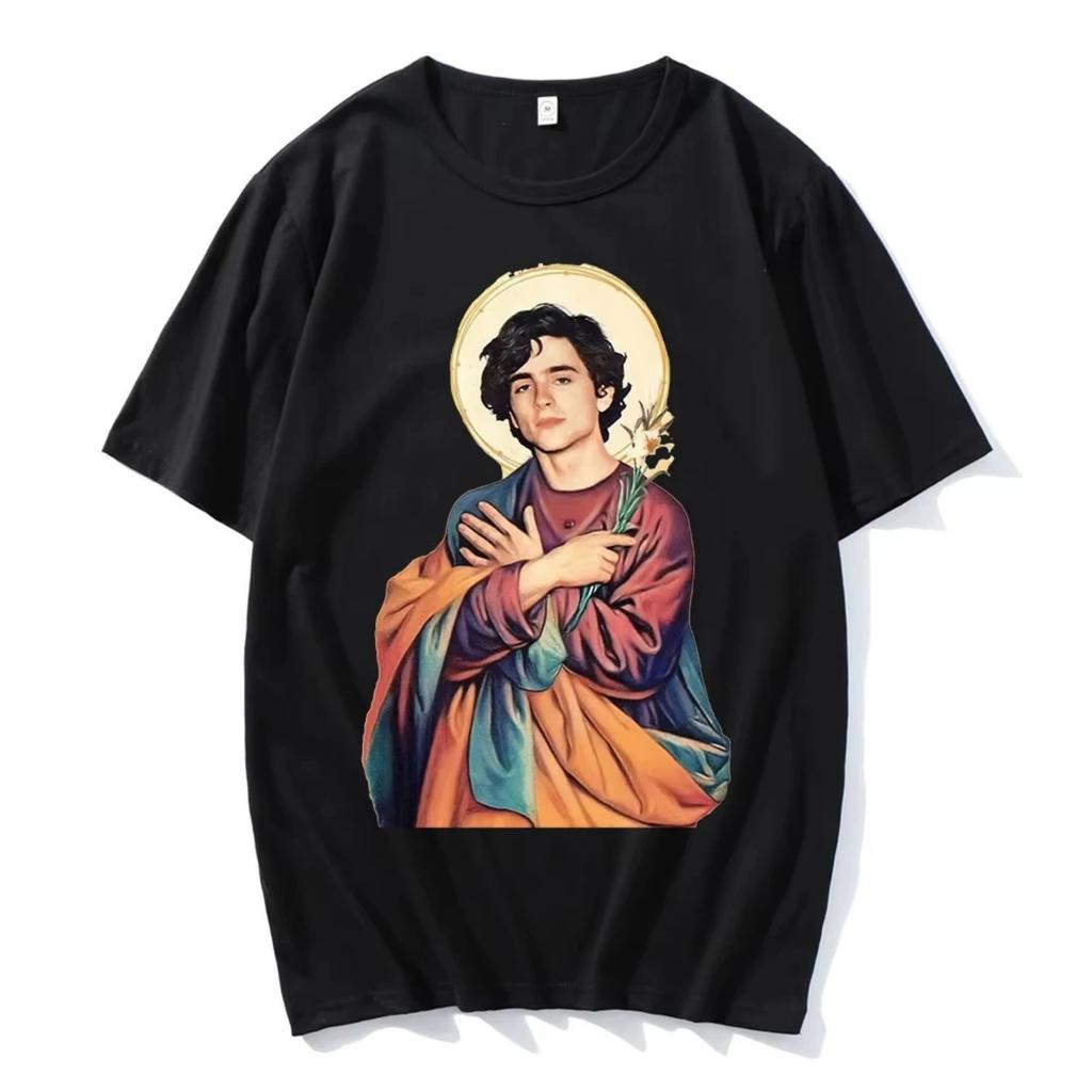 Timothee Chalamet Saint Men Fashion Top T Shirt Short Sleeve Retro 90s TV Fan Unisex Summer Trend Soft Casual Oversized T-shirt