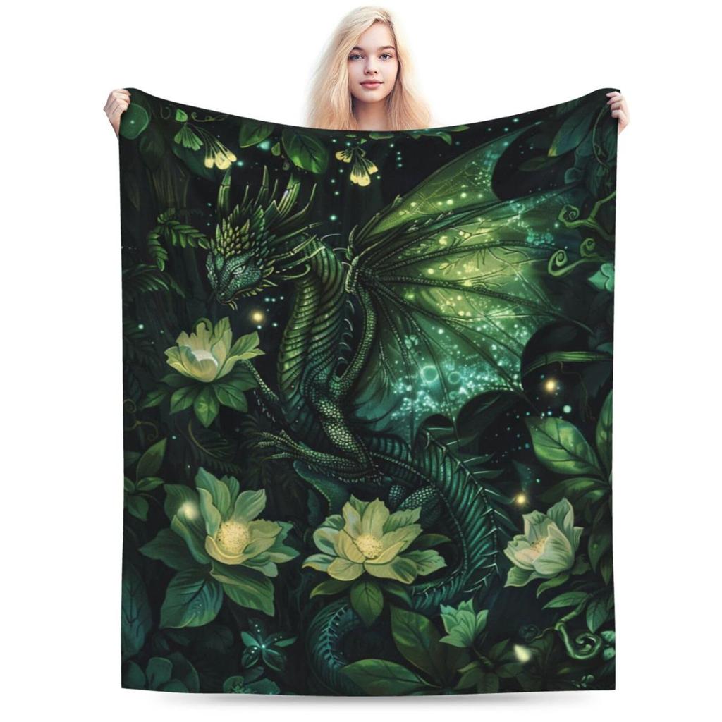 Grüne Drachenpflanze digital bedruckt Polyester Schlafzimmer Samt Flanell Überwurfdecke Fleece weiche Sofaüberwurfdecke Decken für Betten