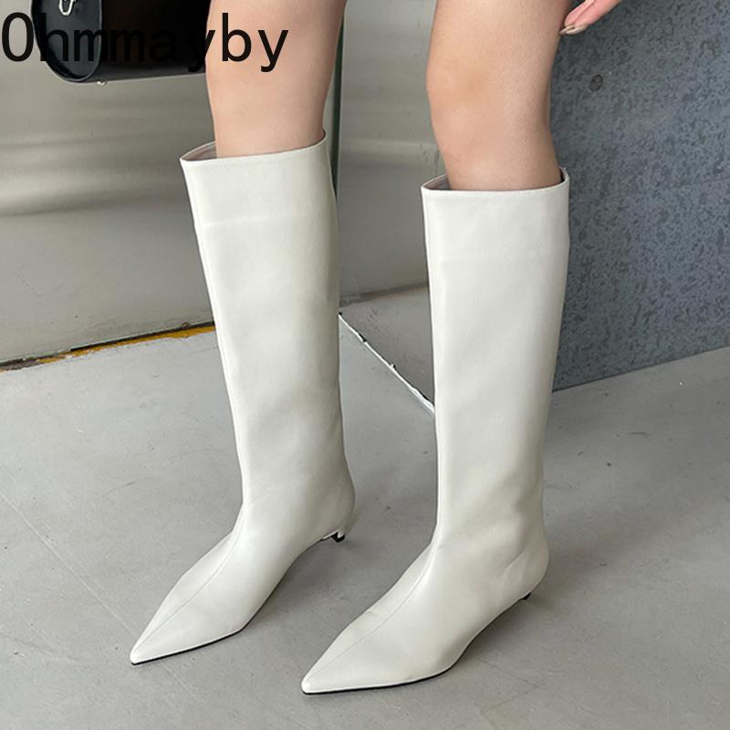 Autumn Winter Street Style Low Heels Pointed Toe Women Knee High Boots Elegant Party Prom Ladies Long Booties