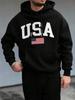 WeStyle Hub Valentine's Day 1pc's Casual Everyday Commute Versatile Letter & American Flag Print Kangaroo Pocket Drawstring Hoodie