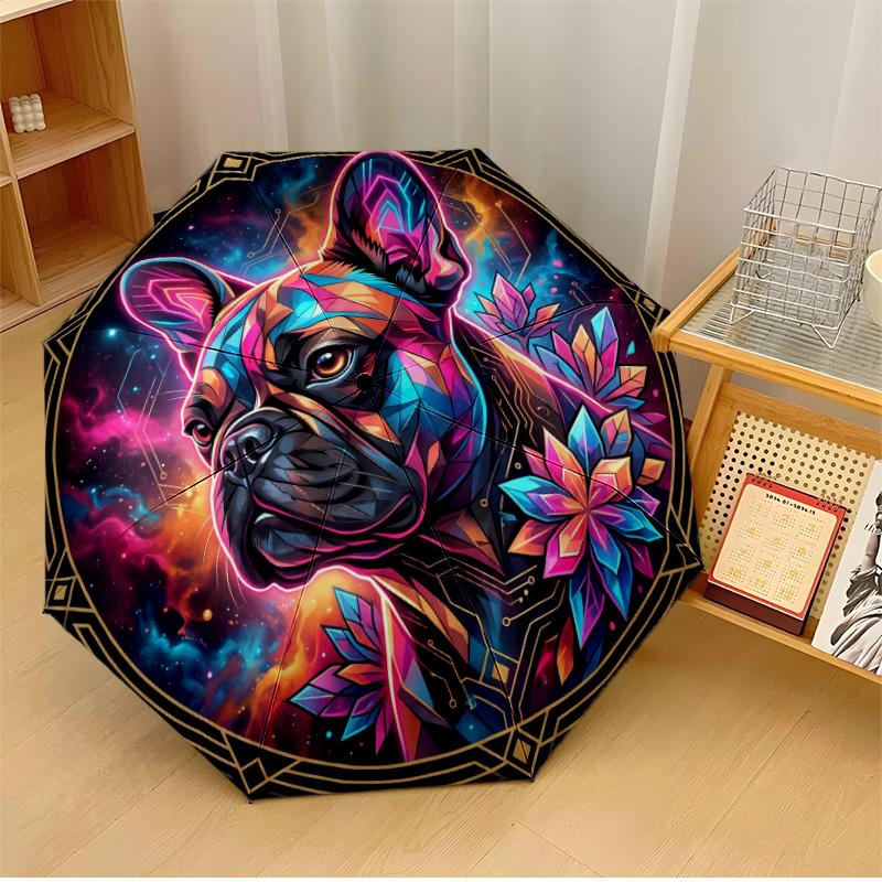 

Colorful Flower Paw Prints in Cosmic Design Printed umbrella windproof folding umbrella portable sun and rain umbrella suitable for gifting