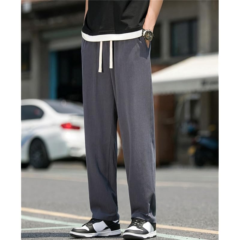 [JHIJSC] sarouel pants men's pants spring Relaxing cotton linen Plain color wide pants Fashionable big size (JP, alphabet, XL, gray)