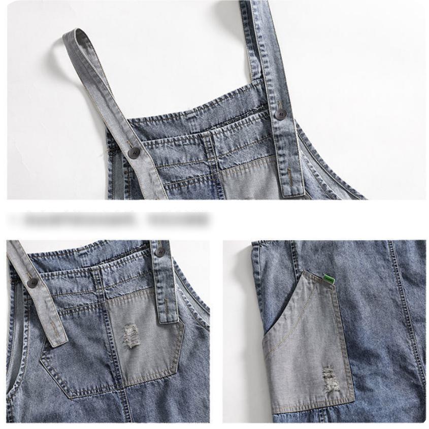 Retro Denim Overalls Women's Spring and Autumn Age-reducing Hong Kong Flavor Loose Patch Fashion Harlan Age-reducing Nine-point Pants