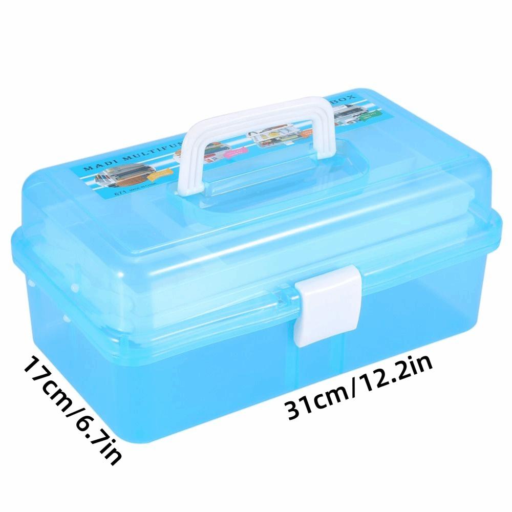 Blue Color Cosmetic Tools Container With Handle Buckle Art Supply Organizer For Art Craft