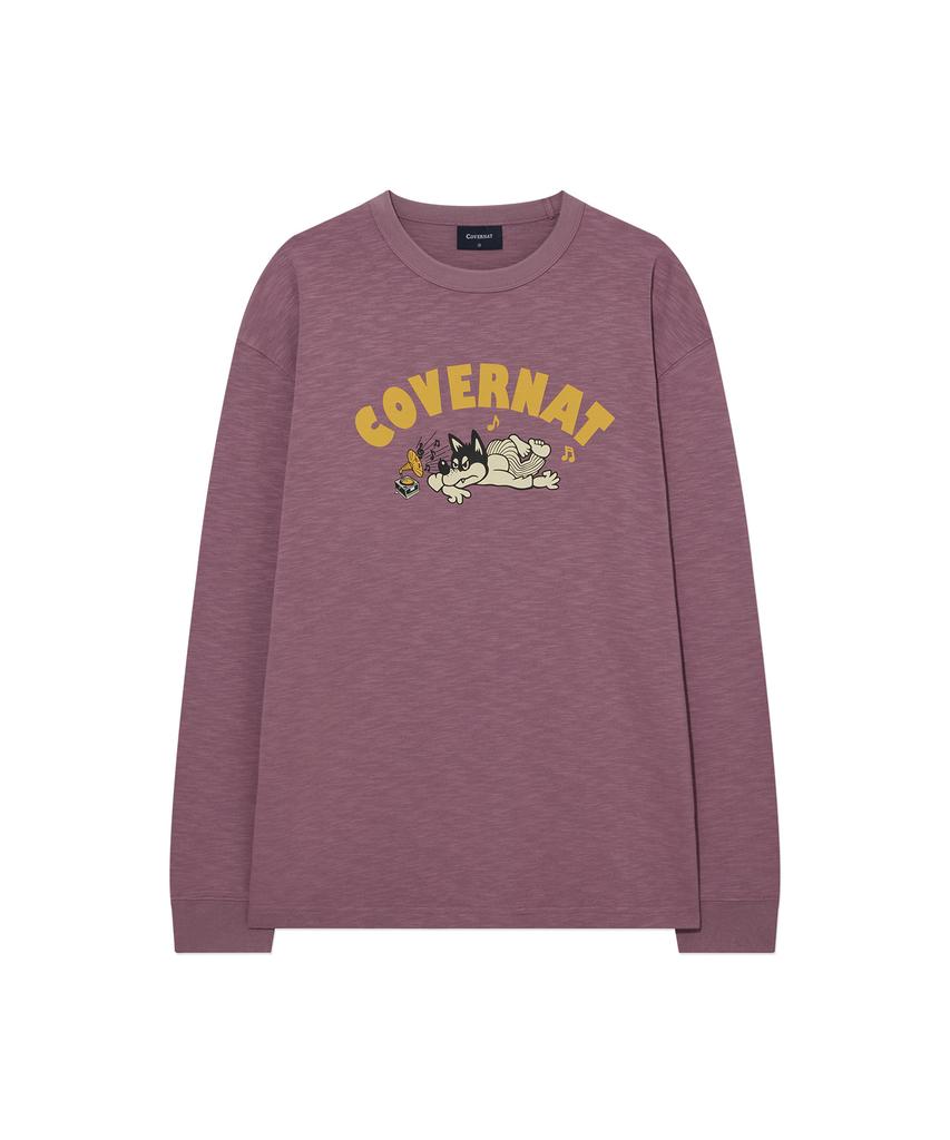 COVERNAT Slub Vintage Graphic Long Sleeve Magenta