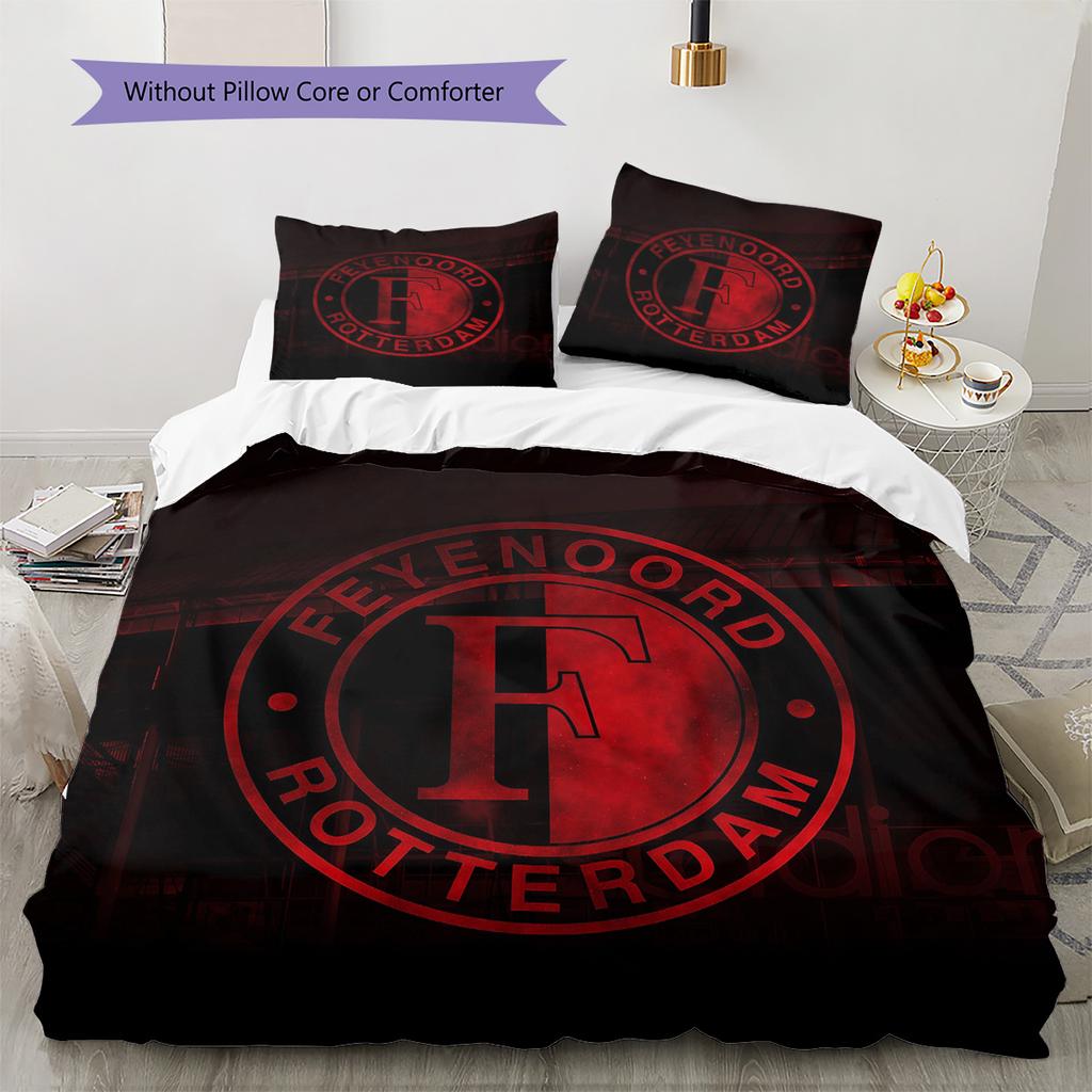 Juego de Colcha con Patrón Feyenoord Rotterdam Decoración del Hogar Regalo (1 funda nórdica + 2 fundas de almohada sin relleno.)