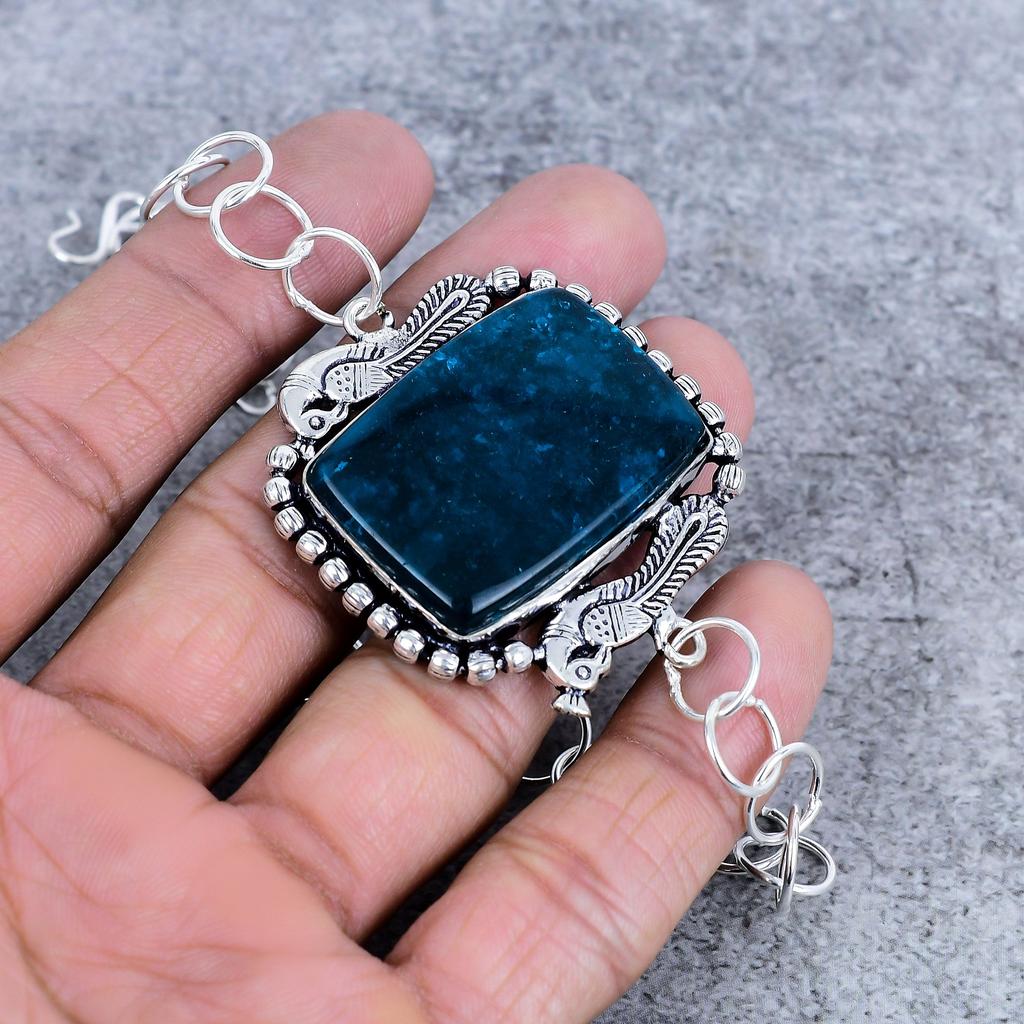 Neon Blue Apatite Gemstone Handmade 925 Sterling Silver Bracelet 7-8" M-2730