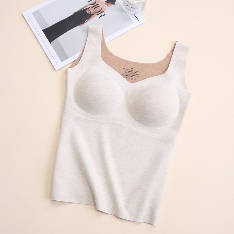 "Tangge Women's Seamless Silk Wool Warm Vest with Chest Pads & Velvet, Ideal for Autumn/Winter Layering"