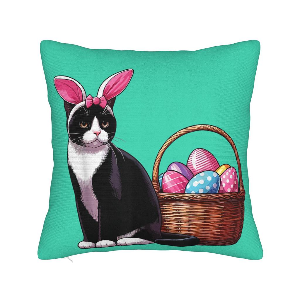 Funny Easter Cats Ears Bunny Eggs Pillow Case Comfy Pillow Cover Vintage Pillowcases For Sofa Couch Bed Living Room