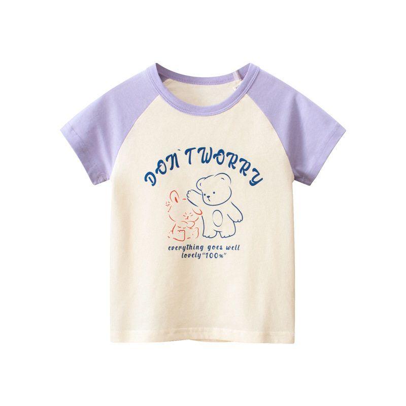 Foreign Trade Children's Clothing 2026 Summer New Style Girls' Cartoon Bear Korean Style Half-Sleeve Top Pure Cotton Round Neck Short-Sleeve T-Shirt