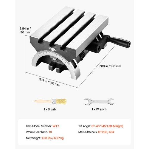 VEVOR Rotary Table 178 x 127 mm Tilting Milling Table Heavy Duty Cast Iron, Robust & Durable, with 0-45 Degree Left & Right Adjustable