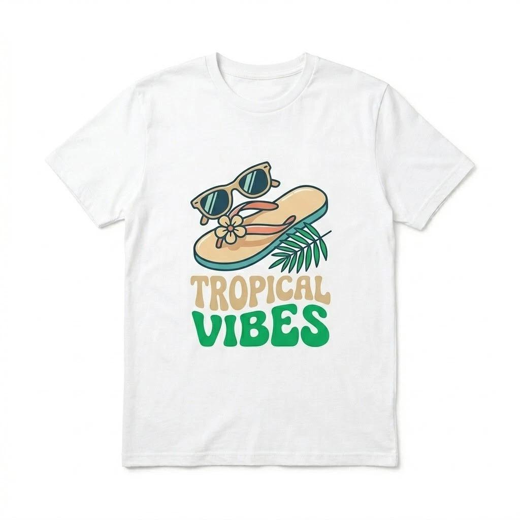 Tropical Vibes T-Shirt - Retro Summer Beach Graphic Tee for Men & Women L