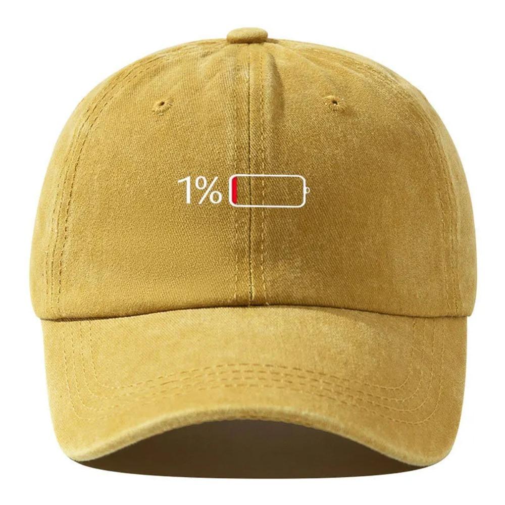 Vintage Washed Baseball Cap - Retro Electricity Shortage Print, Unisex Soft Top Hat for Men & Women, European & American Style