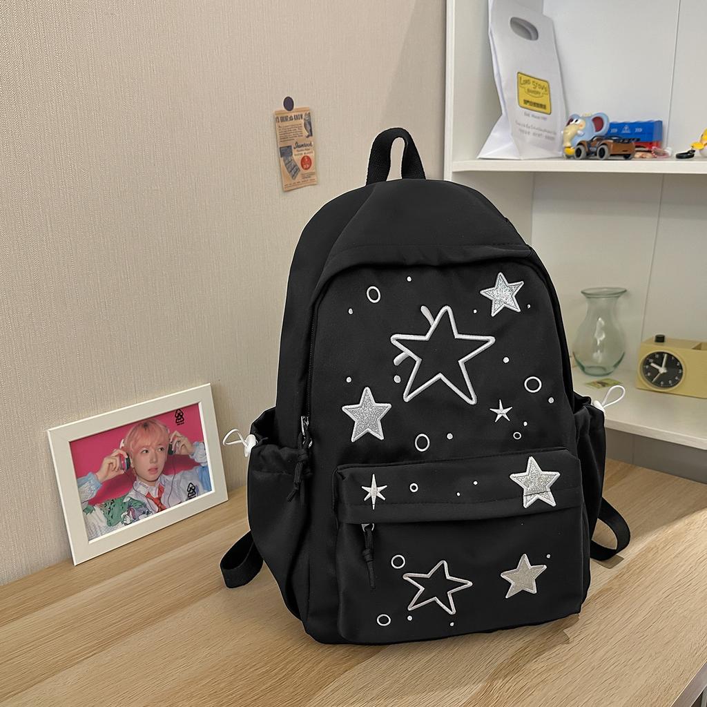 Schoolbag Japanese Ins Star Embroidered Backpack Lightweight Versatile Large Capacity Student School Bag Niche Leisure Commuter Backpack
