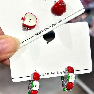 Retro Red Apples Studs Earrings Alloy Sensitive Skin Friendly Earrings Jewelry Gift for Women Girls Dainty Accessories