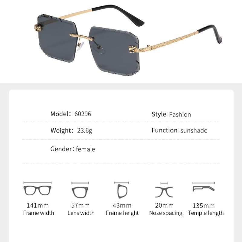 Cheetah Decorative Frameless Square Sunglasses Leopard Head Men And Women Retro Star Metal Sunglasses Glasses 90296